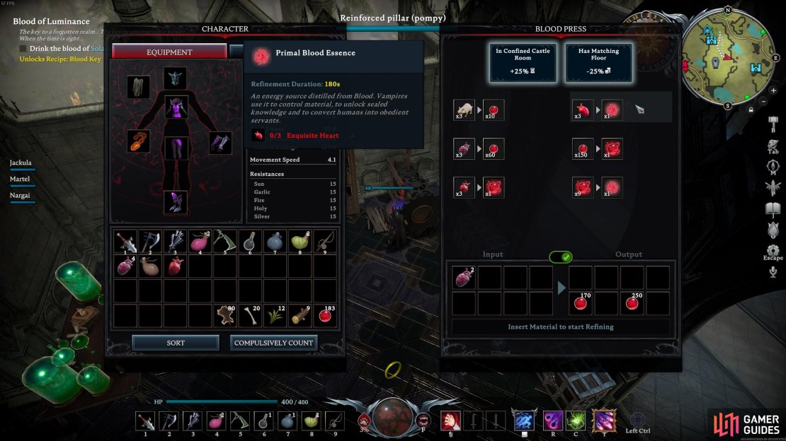 You can refine 3 Exquisite Hearts into one Primal Blood Essence using the Blood Press.