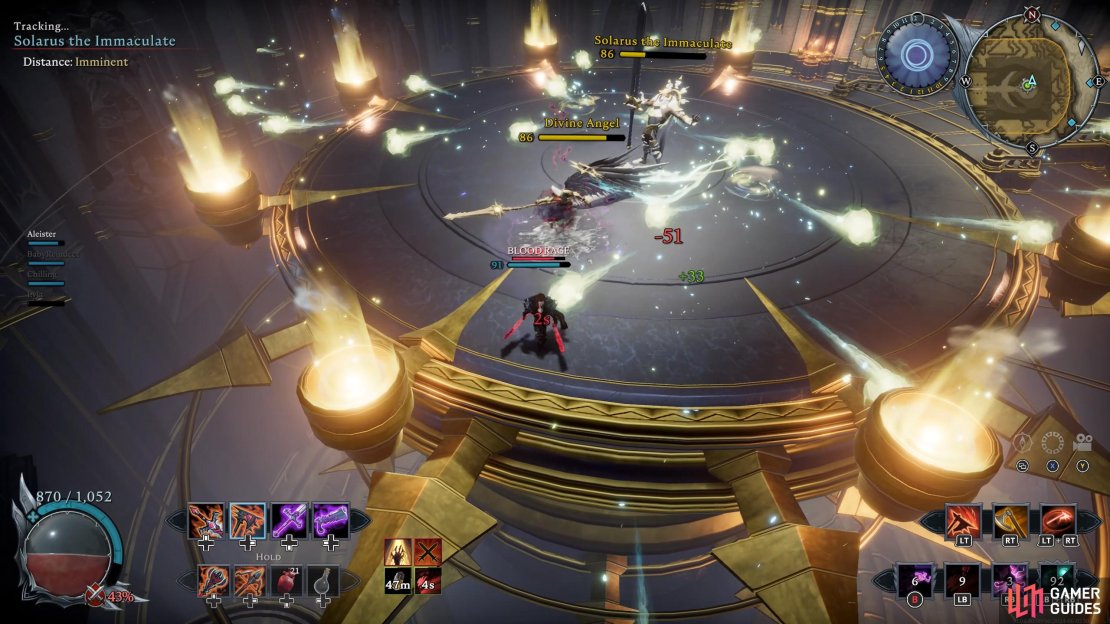 Light Orbs: Solraus will place two orbs in the center that unleash numerous orbs of light around the arena.