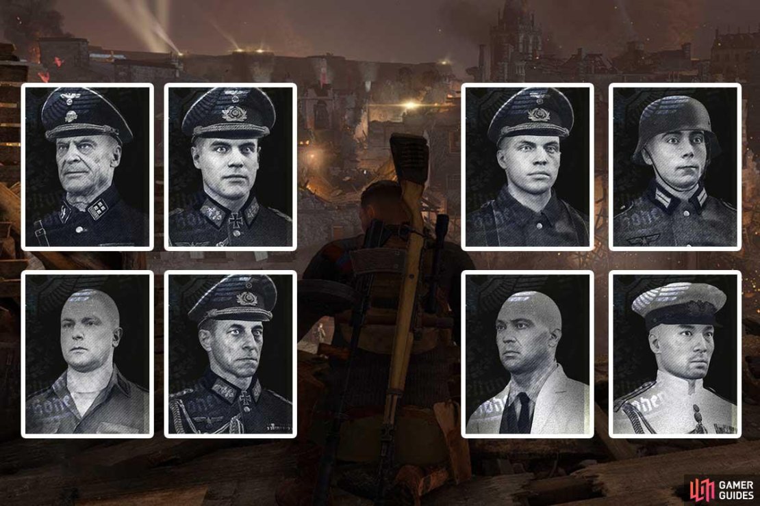 A rogue&rsquo;s gallery of the eight major Kill List targets in Sniper Elite 5.