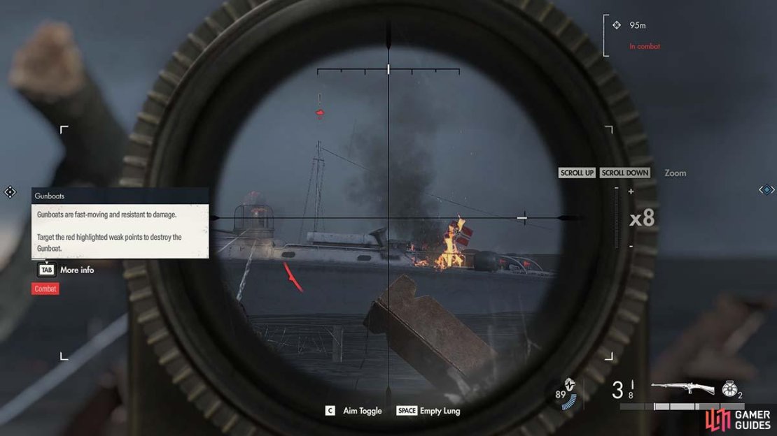 Hitting a gunboat&rsquo;s weak points will cause it to explode.