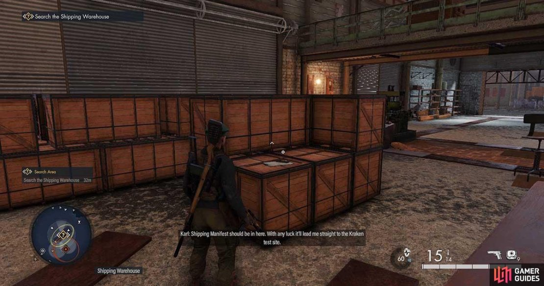 You&rsquo;ll find the item on top of these storage containers in the warehouse.