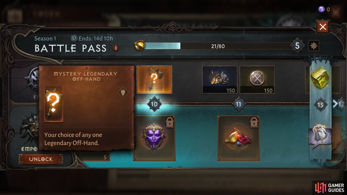 You&rsquo;ll get your first Legendary Off-Hand Weapon upon reaching Rank 10 in the Battle Pass.