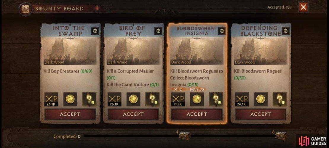 Visit the Bounty Board in Westmarch to find numerous Bounties you can undertake each day.
