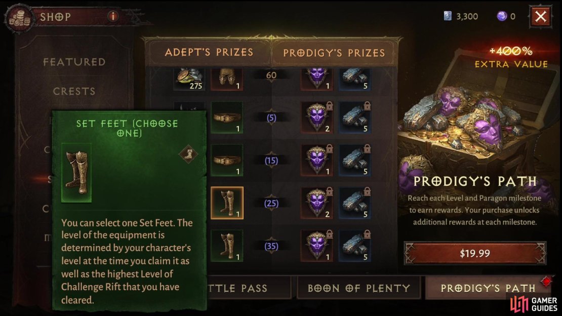 When you hit Paragon 25 you&rsquo;ll get to choose some Set Boots as a reward via Prodigy&rsquo;s Path.