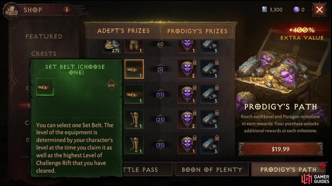 When you hit Paragon 5 you&rsquo;ll get to choose a Set Belt as a reward via Prodigy&rsquo;s Path.