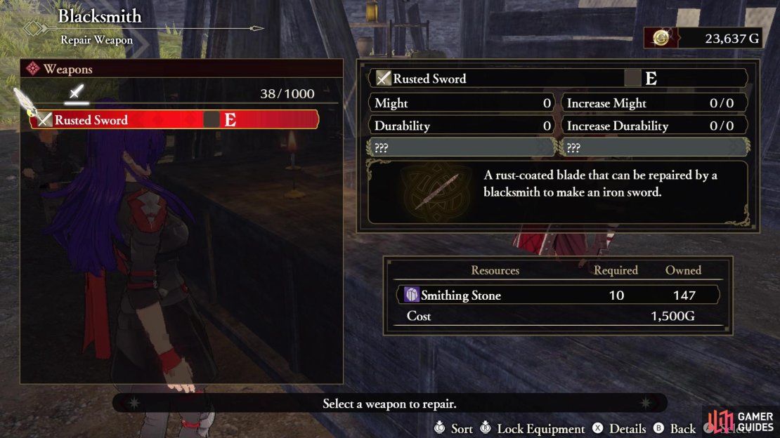 The Rusted equipment you find can be repaired at the Blacksmith