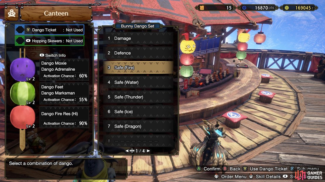 Make sure you change the resistance Dango to match the monster you&rsquo;re fighting.