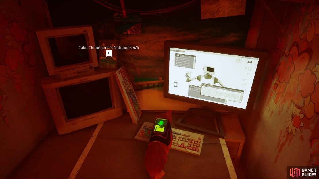 Clementine&rsquo;s notebook is by her PC in her apartment.