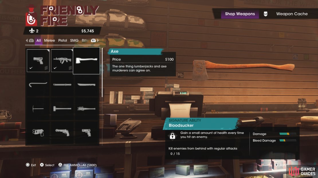 You can buy the Axe from any Friendly Fire from the start of the game. It&rsquo;ll set you back a mere $100.