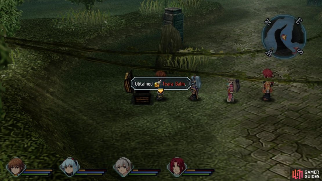 Loot a chest on the left of the trail to obtain some Teara Balm.