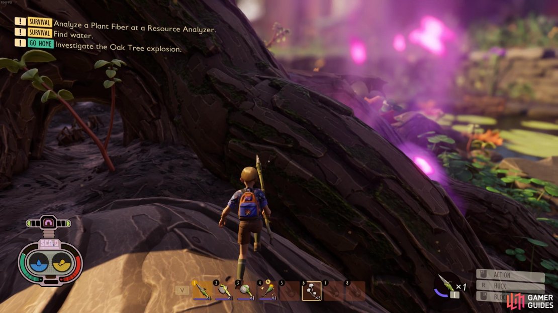 Reach the source of the pink vapours to find the entrance to the Oak Lab.