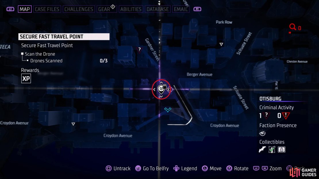 Technically in Otisburg, the location of the Bowery Fast Travel Secure Drones is southeast of the Wayne Tower.