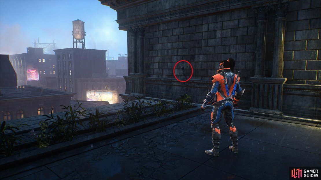 Head up onto the roof of the building &ndash; look for the Police advertisement board. The page is on a wall overlooking the water tanks in the distance.