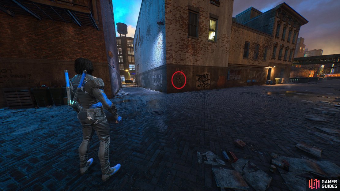 Behind the Newsstand shop to the west of the Quartz Lab, you&rsquo;ll find this page at street level on a wall near some graffiti.