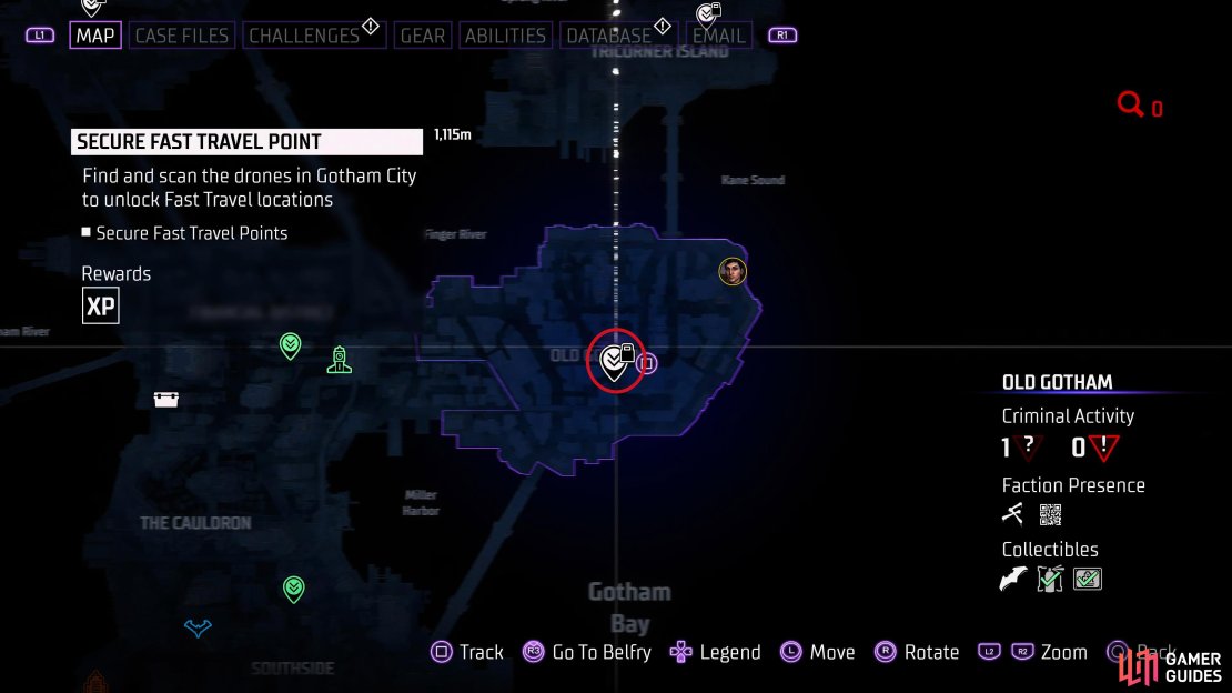 You can find the Fast Travel Secure Point in the center of Old Gotham, near the Gotham City Hall.