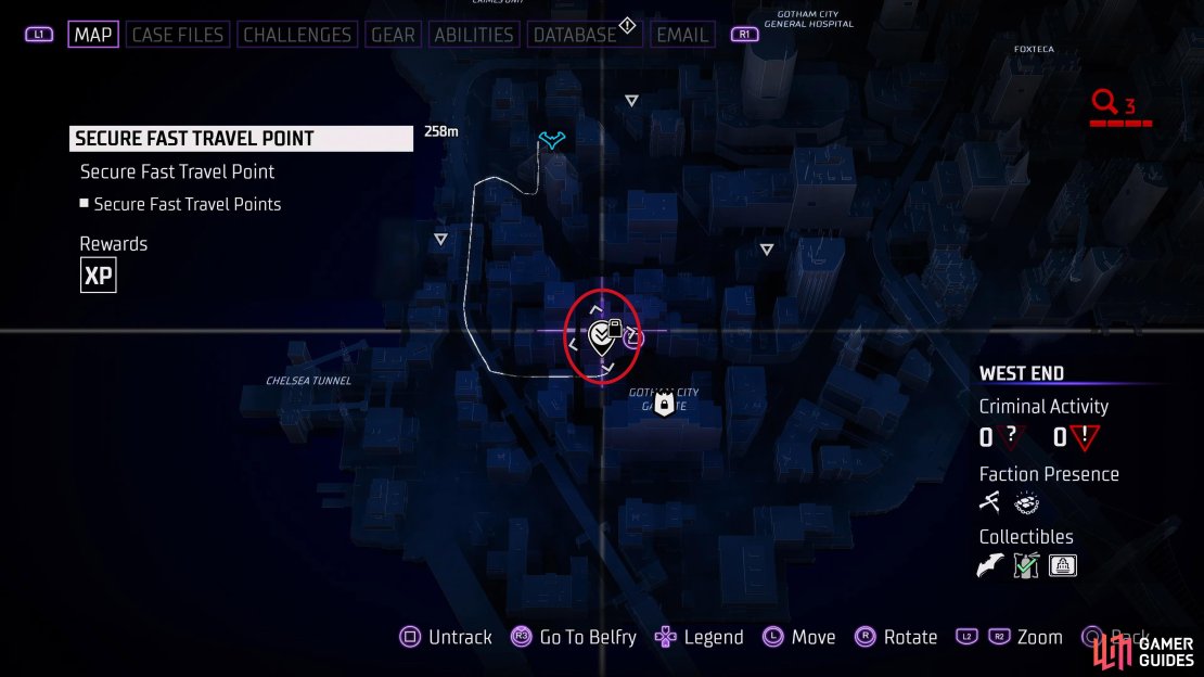 You can find the West End Fast Travel Secure Drones location just north of the Gotham City Gazette.