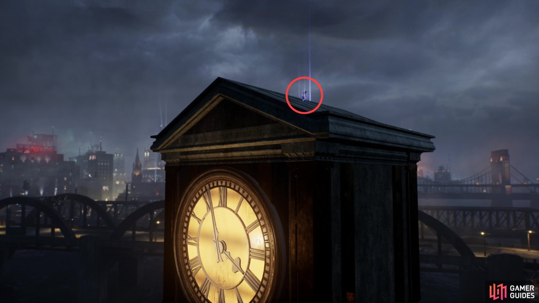 Along the western end of the Financial District you&rsquo;ll find the Gotham City Ferry Co. Seek out the Batarang atop the clock tower.