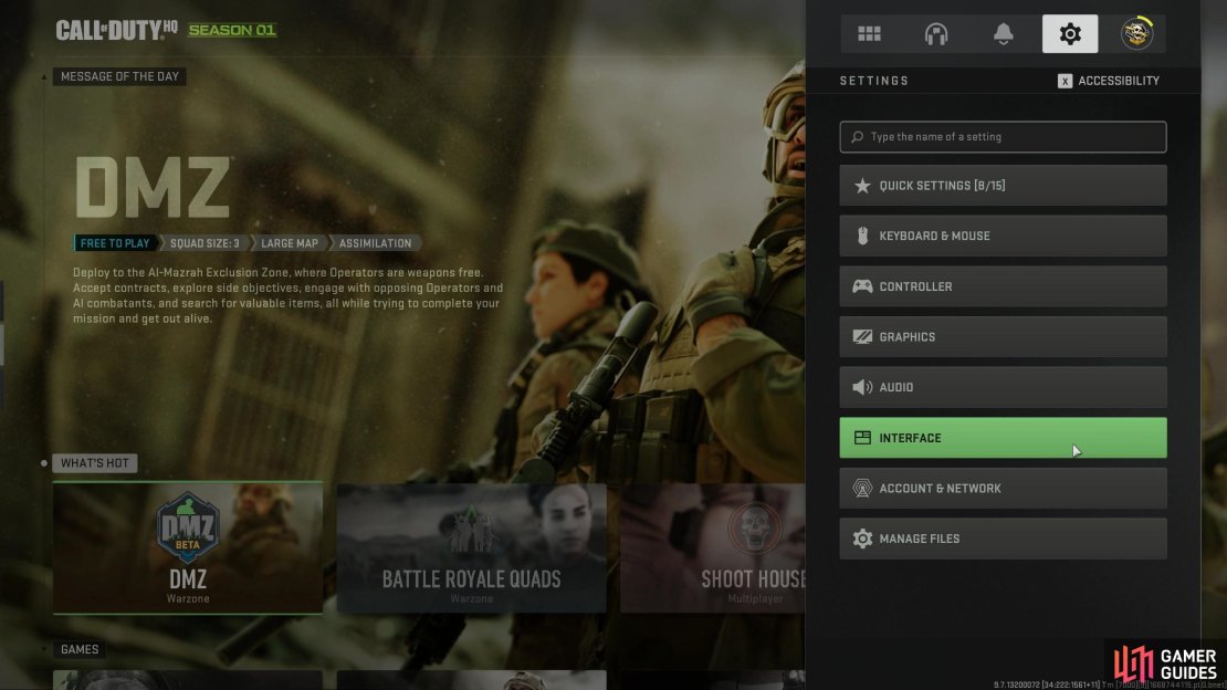 Head to Settings and Select Interface from the menu you are presented with.