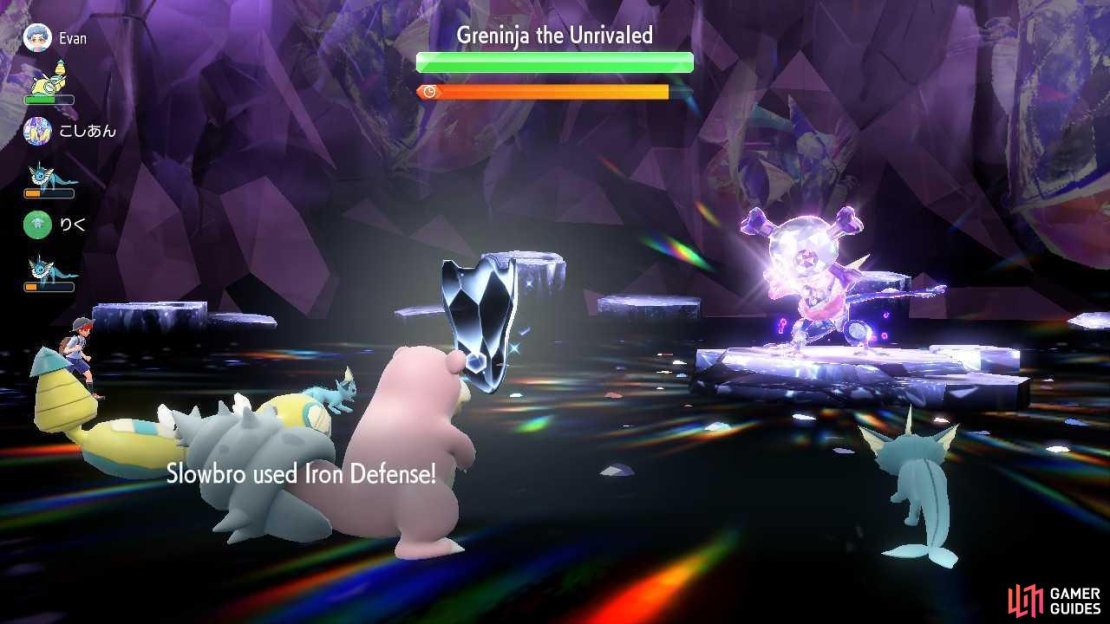 The first four turns stat boosts will be cleared by Greninja, but we still need to kill time. Use Iron Defense during turns one and two.