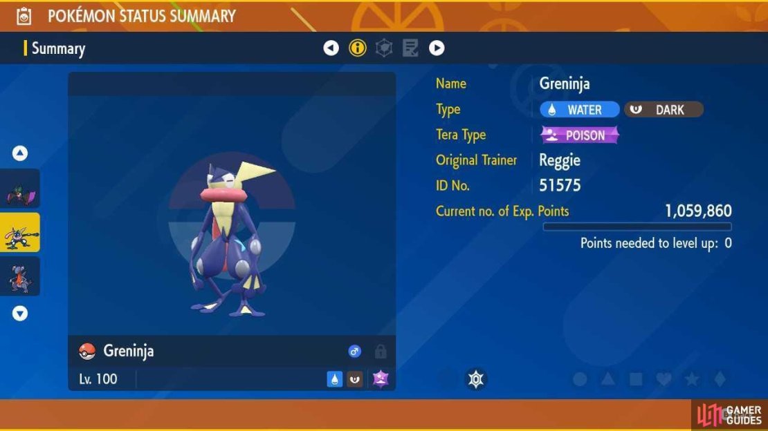 Caught Greninja Stats Screen (1/3) 