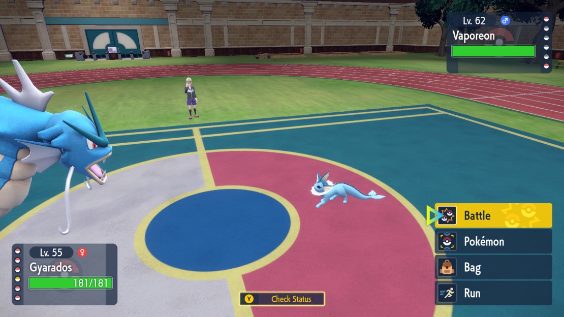 Penny&rsquo;s using her Vaporeon in the final Team Star battle.