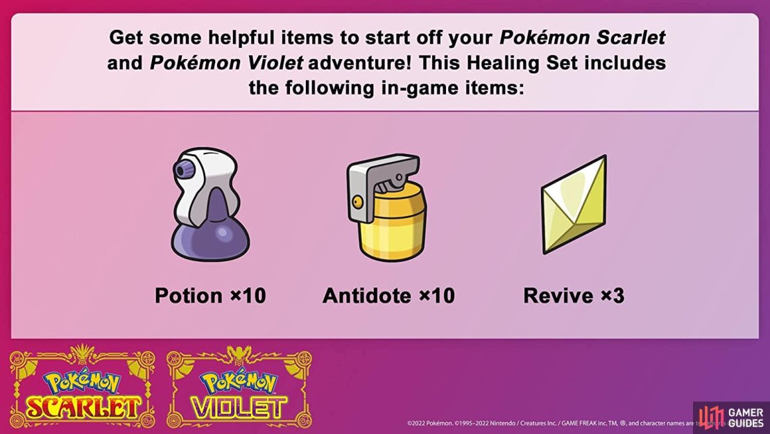 Items included in the Healing Set. (Credit: The Pok&eacute;mon Company)