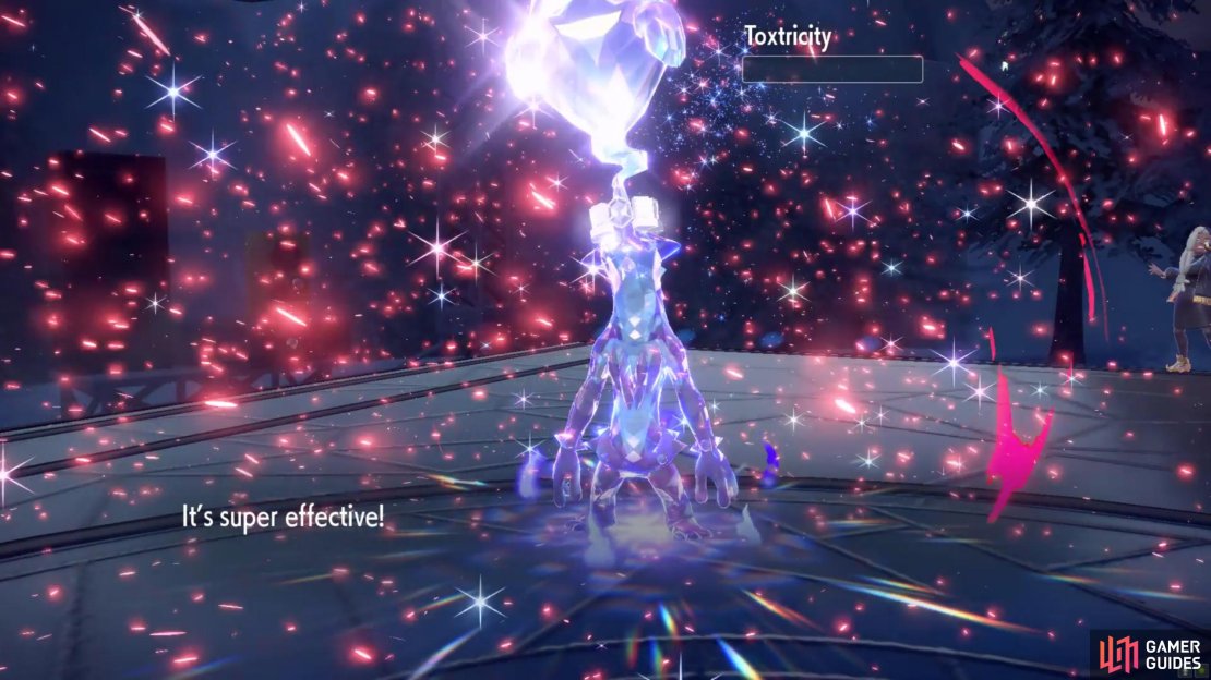 A shimmering Toxtricity is Ryme&rsquo;s ace; use a Dark type to launch it into space.