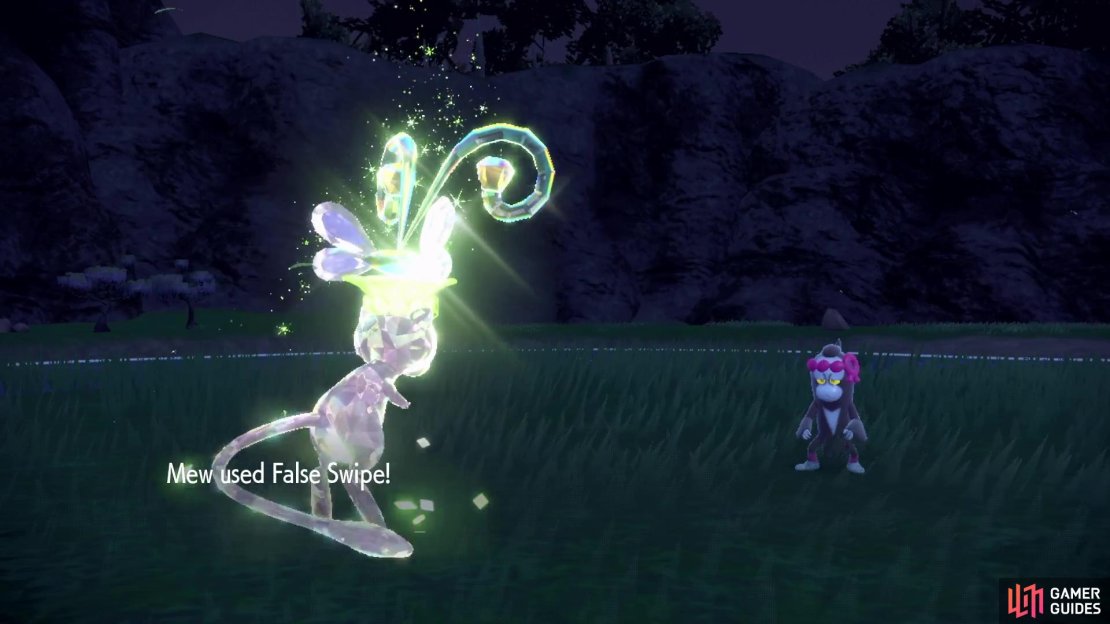 Mew slowly but surely whittles HP down with False Swipe, ensuring it doesn&rsquo;t knock out Munkidori.