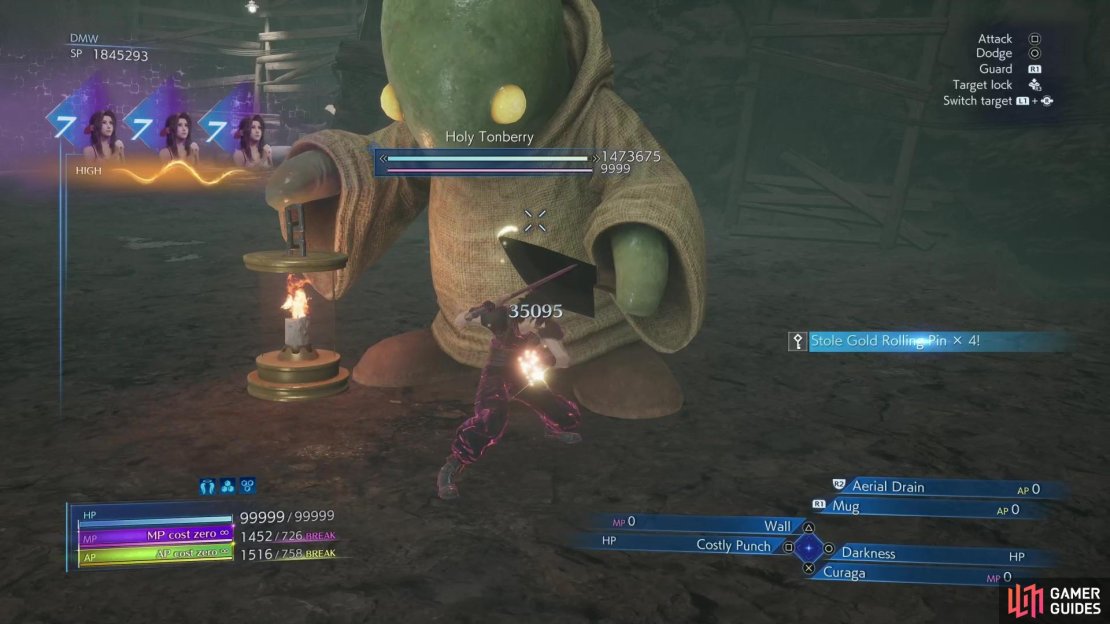 The !Holy Tonberry&rsquo;s pockets can be lightened to the tune of 4x !Gold Rolling Pins, which will sell for 200,000 Gil!