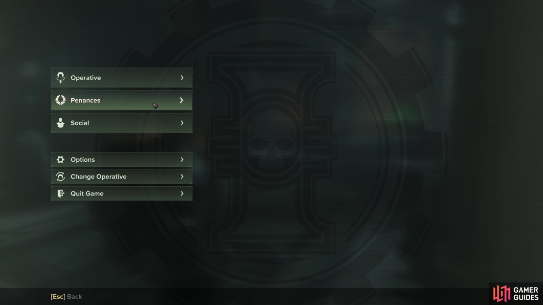 Press ESC to get to the options screen and this is where you will access your Penance.