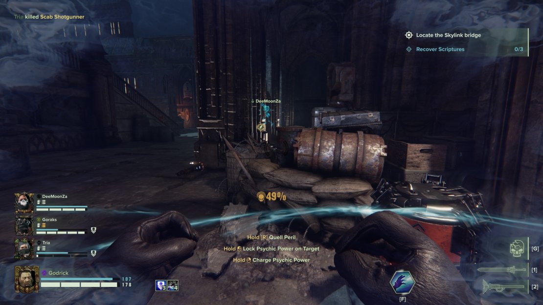 When you arrive in the Overllook before activating the bridge,. turn right towards the right set of stairs and grimoire spawn behind the barricade.