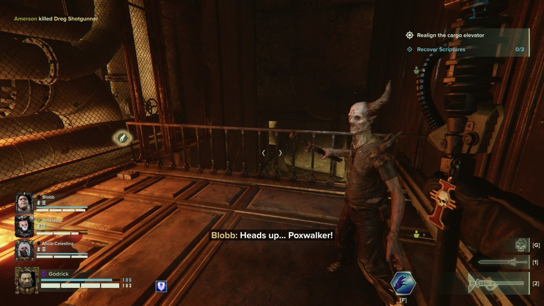 Drop down into the Bulk Elevator section of the map, go down the stairs, and then enter the room in the wall behind you. Go to the back right of the room to a new doorway, and a scripture may spawn on that balcony.