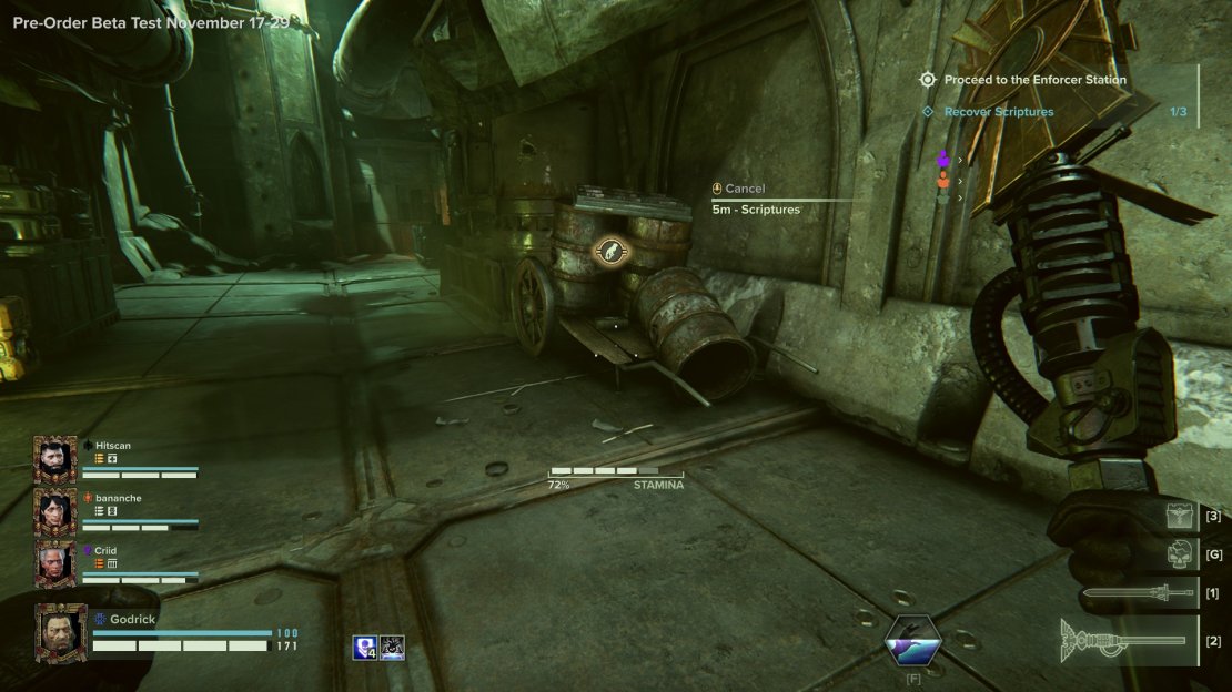 One of the Scriptures may spawn in one of the side streets of Caustic street on this wheelbarrow cart thing. This is down the road from the bunker area.