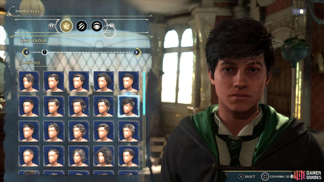 Changing hairstyle at Madame Snelling&rsquo;s Tess Emporium in Hogwarts Legacy
