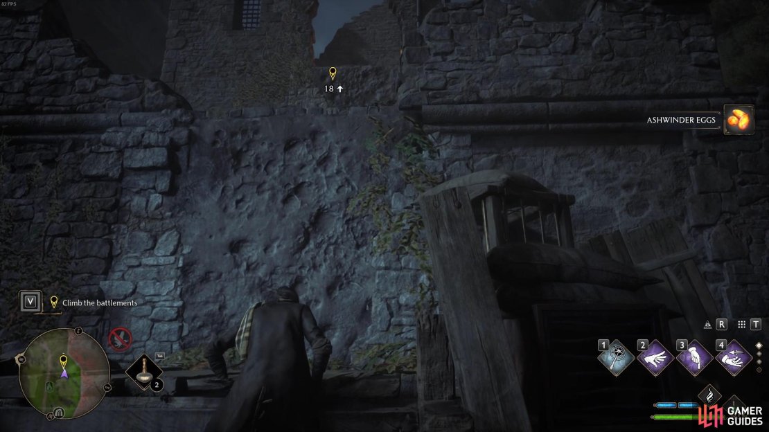To begin climbing the battlement in Hogwarts Legacy, you need to head over to the scaffolding on the ground.