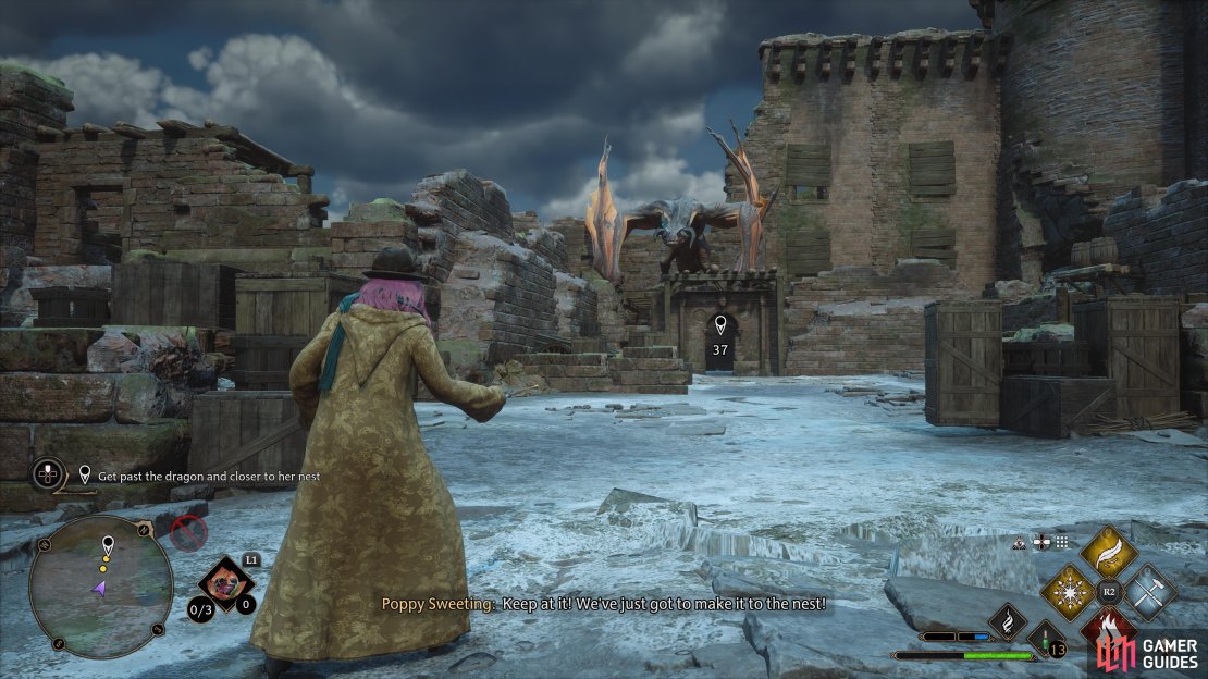 Dodging the dragon&rsquo;s attacks.