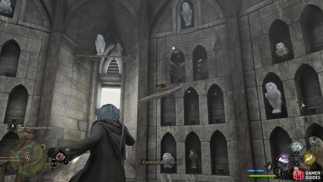 Use Accio to pull open coffers in the Hogwarts Owlery,