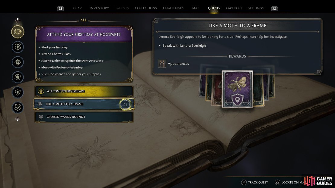 If you happen to stumble across a side quest, you&rsquo;ll find it in the Quests section of your Wizard&rsquo;s Field Guide.