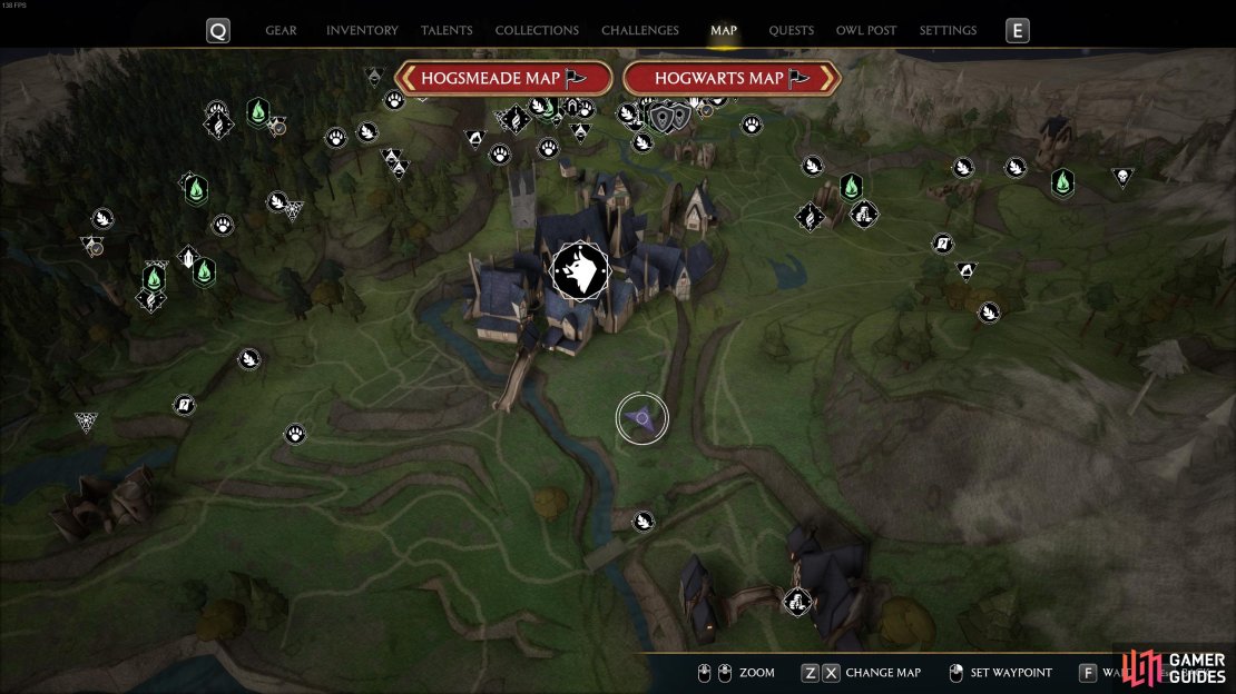 The location of the Chocolate Frogs Field Guide Page, just south of Hogsmeade Village.