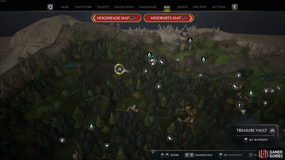 The location of the Treasure Vault in the northern part of the Forbidden Forest.