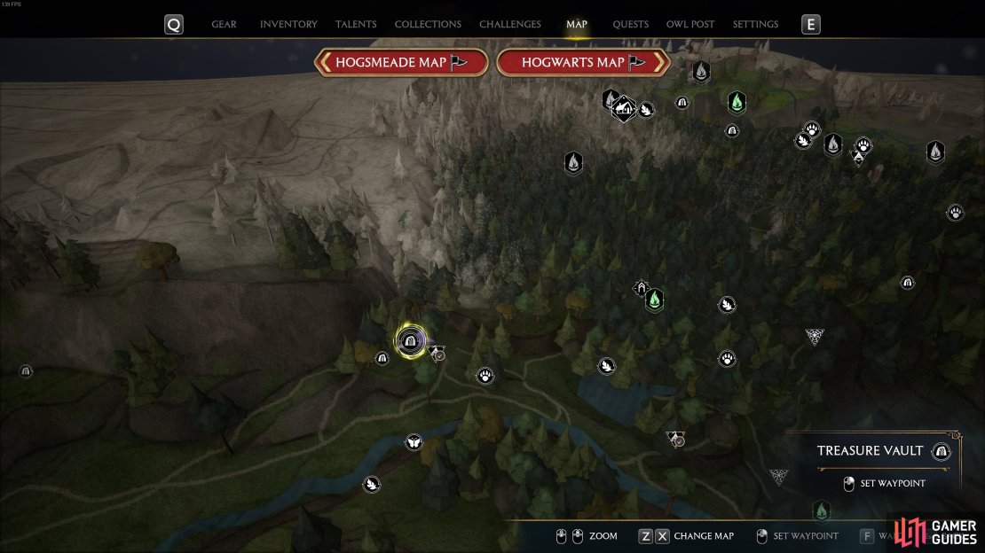 The location of the Treasure Vault, almost directly west of Jackdaw&rsquo;s Tomb.