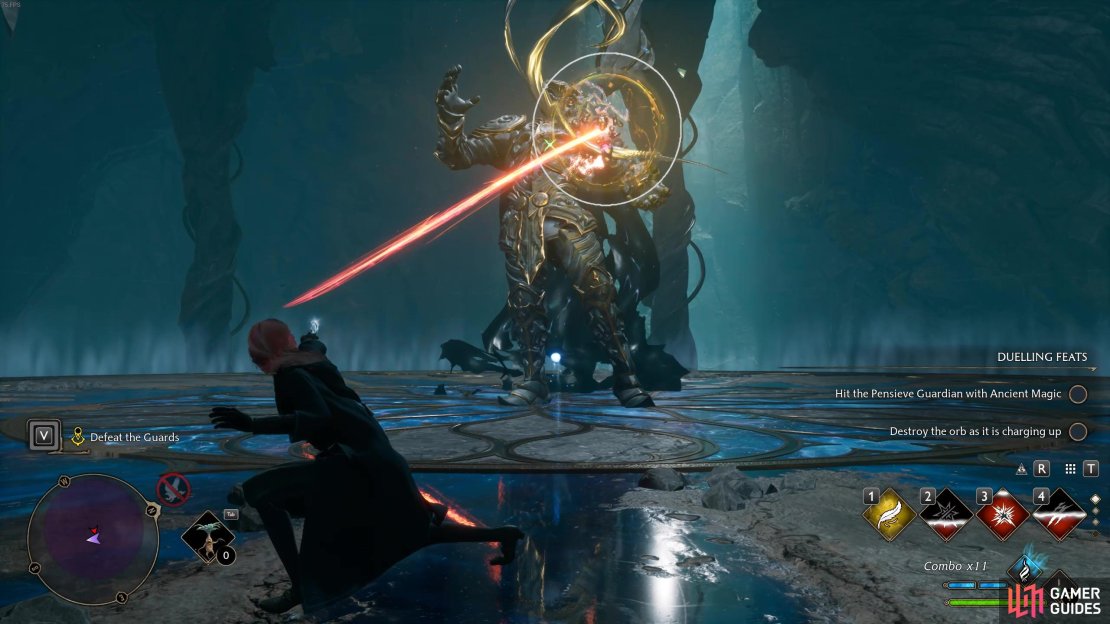 The Pensieve Guardian&rsquo;s magic attack will do a lot of damage if you don&rsquo;t block or dodge. 