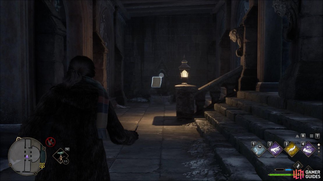 Inside the Stone area near the lake next to the Transfiguration Courtyard. You need to cast Levioso against the statue.