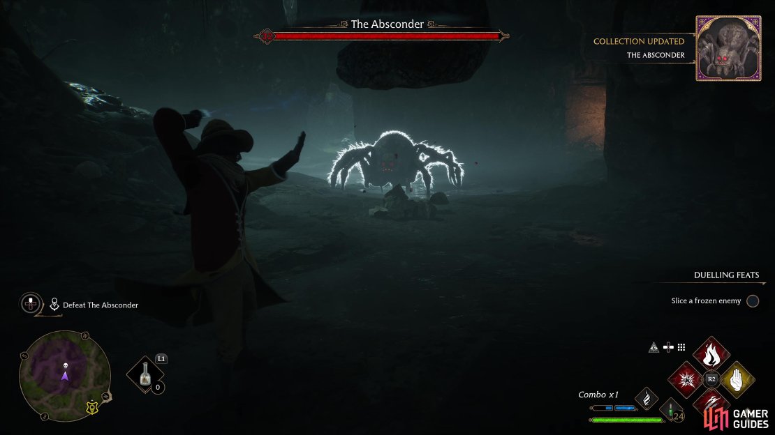 Make use of the boulders scattered around the central nest of the Absconder Cave.