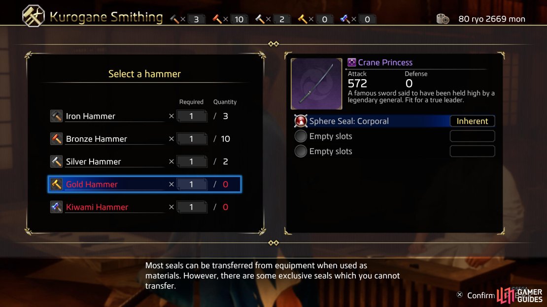 Gold Hammers are used for &ldquo;Great&rdquo; grade gear.