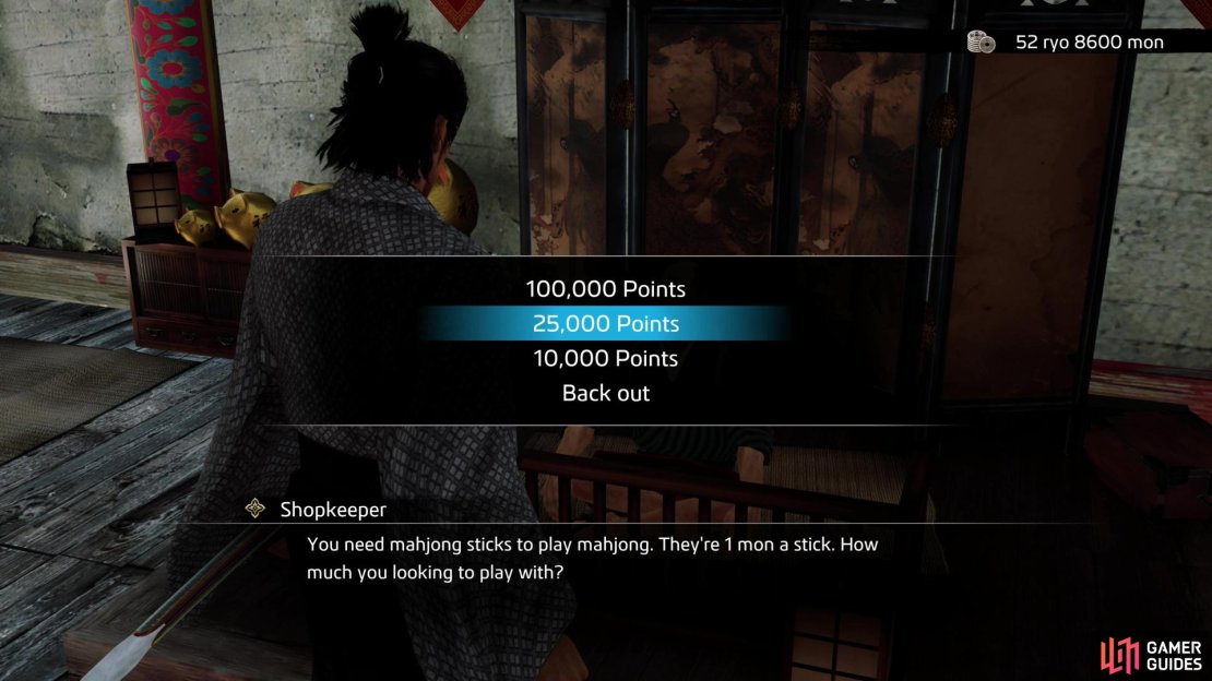 To participate in mahjong games, you&rsquo;ll need to buy 25,000 mahjong sticks.