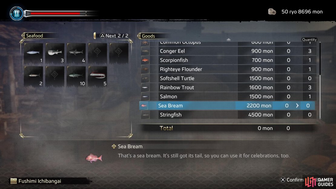 You can simply purchase a Sea Bream from the one vendor