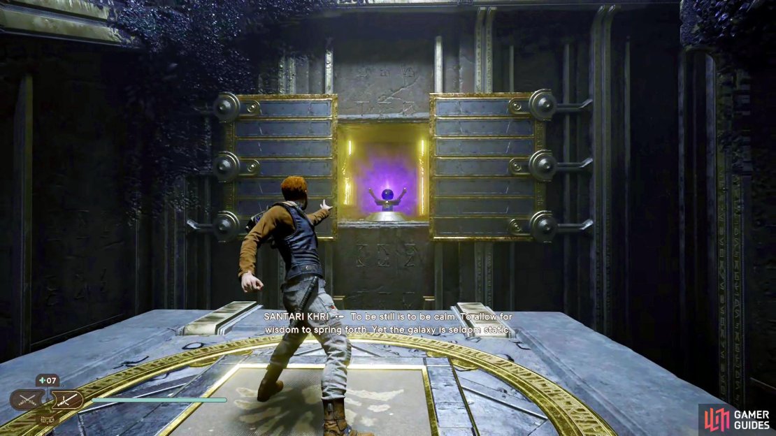 Instruction 1: Click the button at the end of the main room to get the power orb.