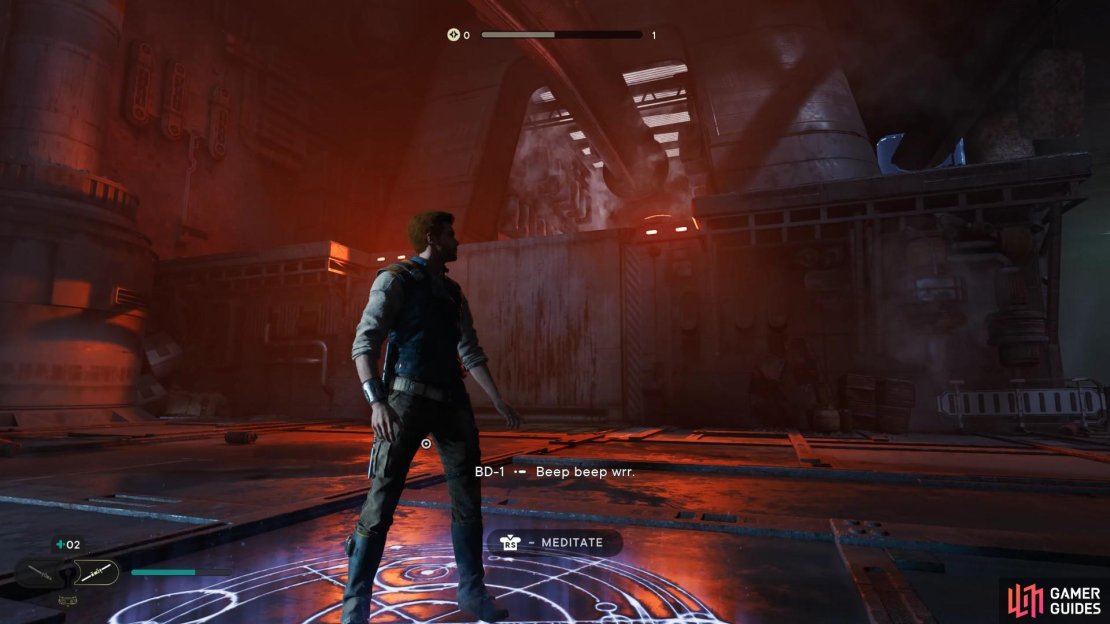 Look for this flat surface, grimy wall from the Undercity Meats meditation point.