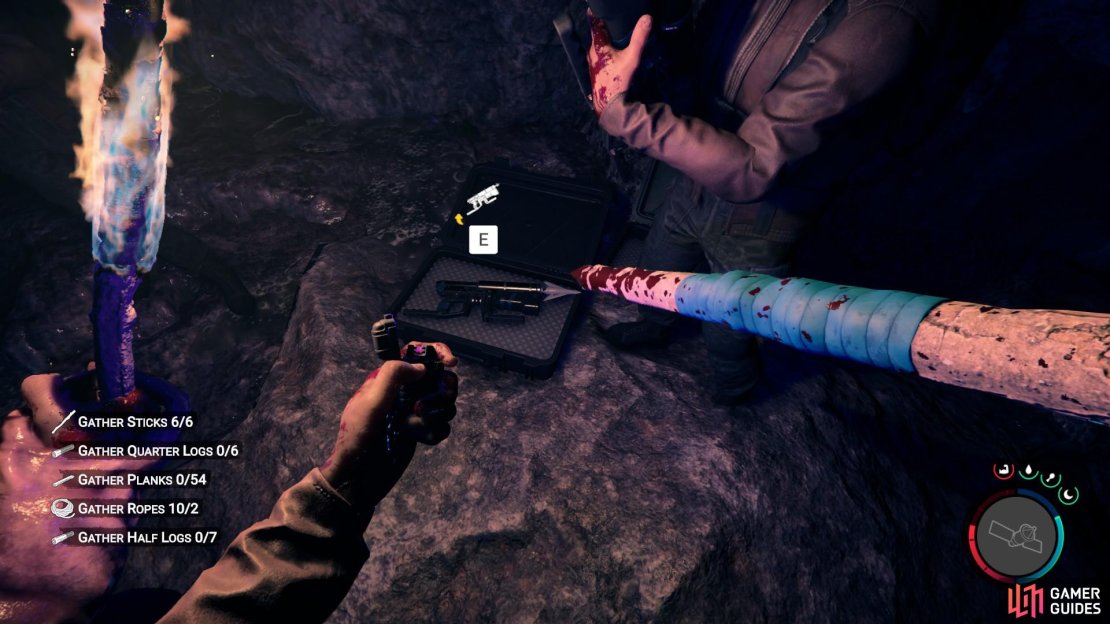 You will find the Rope Gun on the floor at the end of the Miner&rsquo;s Cave.  It is now allowing you to start using Sons of the Forest&rsquo;s Ziplines.
